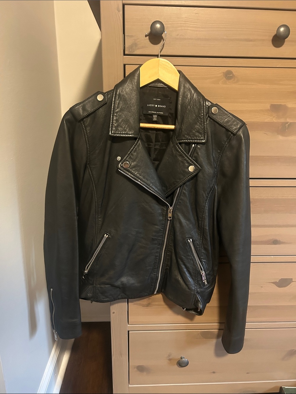Lucky Brand Black Leather Asymmetrical Moto Jacket
